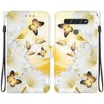 For LG K61 Crystal Texture Colored Drawing Leather Phone Case(Gold Butterfly Epiphyllum)