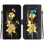 For LG K50 / Q60 Crystal Texture Colored Drawing Leather Phone Case(Gold Butterfly Rose)