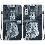 For LG Velvet / G9 Crystal Texture Colored Drawing Leather Phone Case(Cat Tiger Reflection)