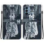 For OnePlus Nord N200 5G Crystal Texture Colored Drawing Leather Phone Case(Cat Tiger Reflection)