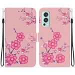 For OnePlus Nord 2 5G Crystal Texture Colored Drawing Leather Phone Case(Cherry Blossoms)