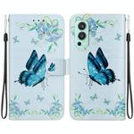 For OnePlus Nord 2 5G Crystal Texture Colored Drawing Leather Phone Case(Blue Pansies)