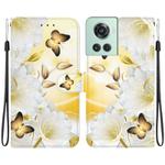 For OnePlus 10R / Ace Crystal Texture Colored Drawing Leather Phone Case(Gold Butterfly Epiphyllum)