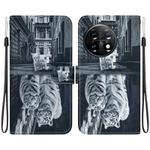 For OnePlus 11 Crystal Texture Colored Drawing Leather Phone Case(Cat Tiger Reflection)