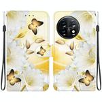 For OnePlus 11 Crystal Texture Colored Drawing Leather Phone Case(Gold Butterfly Epiphyllum)