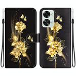 For OnePlus Nord 2T Crystal Texture Colored Drawing Leather Phone Case(Gold Butterfly Rose)