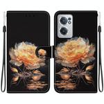 For OnePlus Nord CE 2 5G Crystal Texture Colored Drawing Leather Phone Case(Gold Peony)