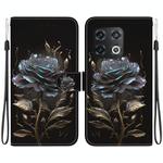 For OnePlus 10 Pro 5G Crystal Texture Colored Drawing Leather Phone Case(Black Rose)