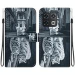 For OnePlus 10 Pro 5G Crystal Texture Colored Drawing Leather Phone Case(Cat Tiger Reflection)