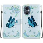 For OnePlus Nord N20 5G Crystal Texture Colored Drawing Leather Phone Case(Blue Pansies)