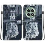 For OnePlus Ace 3 Pro Crystal Texture Colored Drawing Leather Phone Case(Cat Tiger Reflection)