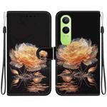 For OnePlus Nord CE4 Lite Crystal Texture Colored Drawing Leather Phone Case(Gold Peony)