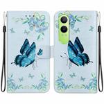 For OnePlus Nord CE4 Lite Crystal Texture Colored Drawing Leather Phone Case(Blue Pansies)