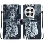 For OnePlus 13 Crystal Texture Colored Drawing Leather Phone Case(Cat Tiger Reflection)