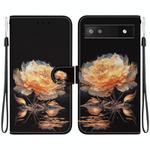 For Google Pixel 6a Crystal Texture Colored Drawing Leather Phone Case(Gold Peony)