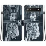 For Google Pixel 6a Crystal Texture Colored Drawing Leather Phone Case(Cat Tiger Reflection)