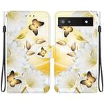 For Google Pixel 6a Crystal Texture Colored Drawing Leather Phone Case(Gold Butterfly Epiphyllum)