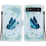 For Google Pixel 6a Crystal Texture Colored Drawing Leather Phone Case(Blue Pansies)