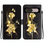 For Google Pixel 7 Pro Crystal Texture Colored Drawing Leather Phone Case(Gold Butterfly Rose)
