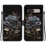 For Google Pixel 7 Pro Crystal Texture Colored Drawing Leather Phone Case(Black Rose)