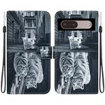 For Google Pixel 7 Pro Crystal Texture Colored Drawing Leather Phone Case(Cat Tiger Reflection)