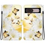 For Google Pixel 7 Pro Crystal Texture Colored Drawing Leather Phone Case(Gold Butterfly Epiphyllum)