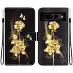 For Google Pixel 7 Crystal Texture Colored Drawing Leather Phone Case(Gold Butterfly Rose)