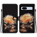 For Google Pixel 7a Crystal Texture Colored Drawing Leather Phone Case(Gold Peony)