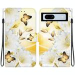 For Google Pixel 7a Crystal Texture Colored Drawing Leather Phone Case(Gold Butterfly Epiphyllum)