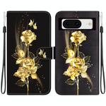For Google Pixel 8 Crystal Texture Colored Drawing Leather Phone Case(Gold Butterfly Rose)