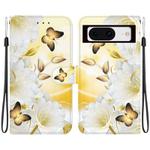 For Google Pixel 8 Crystal Texture Colored Drawing Leather Phone Case(Gold Butterfly Epiphyllum)