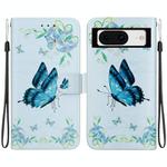 For Google Pixel 8 Crystal Texture Colored Drawing Leather Phone Case(Blue Pansies)