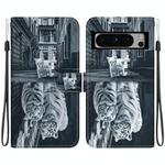 For Google Pixel 8 Pro Crystal Texture Colored Drawing Leather Phone Case(Cat Tiger Reflection)