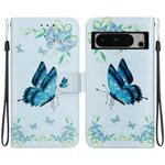 For Google Pixel 8 Pro Crystal Texture Colored Drawing Leather Phone Case(Blue Pansies)