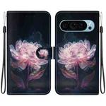 For Google Pixel 9 Pro Crystal Texture Colored Drawing Leather Phone Case(Purple Peony)