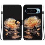 For Google Pixel 9 Pro Crystal Texture Colored Drawing Leather Phone Case(Gold Peony)
