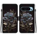 For Google Pixel 9 Pro Crystal Texture Colored Drawing Leather Phone Case(Black Rose)