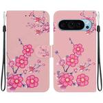 For Google Pixel 9 Pro Crystal Texture Colored Drawing Leather Phone Case(Cherry Blossoms)