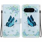 For Google Pixel 9 Pro Crystal Texture Colored Drawing Leather Phone Case(Blue Pansies)