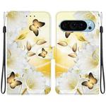 For Google Pixel 9 Crystal Texture Colored Drawing Leather Phone Case(Gold Butterfly Epiphyllum)