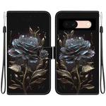 For Google Pixel 8a Crystal Texture Colored Drawing Leather Phone Case(Black Rose)