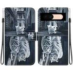 For Google Pixel 8a Crystal Texture Colored Drawing Leather Phone Case(Cat Tiger Reflection)