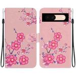 For Google Pixel 8a Crystal Texture Colored Drawing Leather Phone Case(Cherry Blossoms)