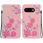 For Google Pixel 9a Crystal Texture Colored Drawing Leather Phone Case(Cherry Blossoms)