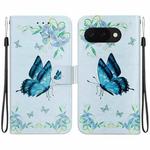 For Google Pixel 9a Crystal Texture Colored Drawing Leather Phone Case(Blue Pansies)