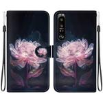 For Sony Xperia 1 III Crystal Texture Colored Drawing Leather Phone Case(Purple Peony)