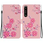 For Sony Xperia 1 III Crystal Texture Colored Drawing Leather Phone Case(Cherry Blossoms)