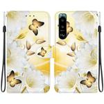 For Sony Xperia 5 III Crystal Texture Colored Drawing Leather Phone Case(Gold Butterfly Epiphyllum)