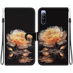 For Sony Xperia 10 III Crystal Texture Colored Drawing Leather Phone Case(Gold Peony)