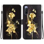 For Sony Xperia 10 III Crystal Texture Colored Drawing Leather Phone Case(Gold Butterfly Rose)